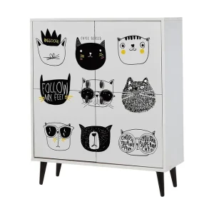 Billig Highboard 95x111 cm Vit/Svart/Gul - Förvaring
