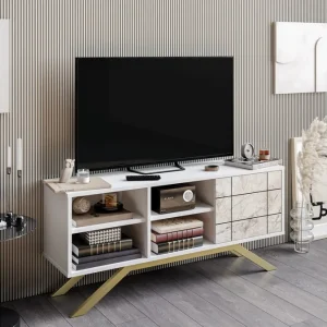 Fri frakt Einbeck Tv-bänk 130 cm Vit/Guld - Möbler
