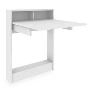 Elegancia Väggskrivbord 70 cm med Förvaring Hylla Utfällbart Vit - Möbler Erbjudande