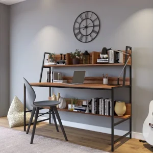 Faydali Skrivbord 140 cm med Förvaring Hyllor Mörkbrun/Svart - Möbler Lägg i varukorgen