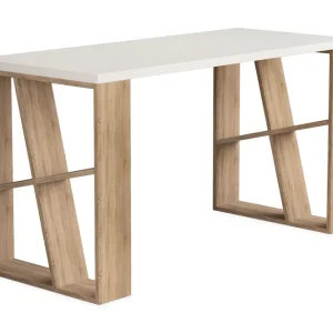 Honemey Skrivbord 140 cm Vit/Ljusbrun - Möbler Bästa pris