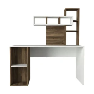 Säker betalning Coralle Skrivbord 140 cm med Förvaring Hyllor Vit/Valnötsbrun - Möbler