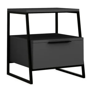Bodsjö Sängbord 45 cm med Förvaring Hylla + Lucka Grå/Svart - Möbler Extra rabatt