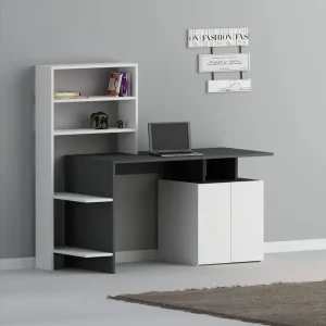 Leluard Skrivbord 146 cm med Förvaring Hyllor+Skåp Vit/Antracit - Möbler Nedsatt pris