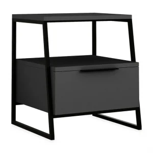 Sista chansen Bodsjö Sängbord 45 cm med Förvaring Hylla + Lucka Grå/Svart - Möbler