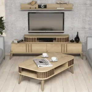 Hovdane TV-Möbelset 168 cm Beige - Möbler Reapris