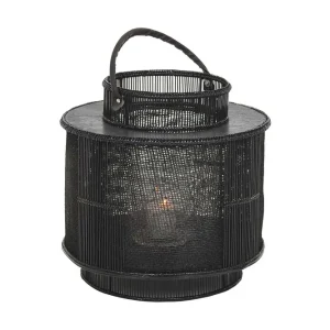 Maion Lanterna Läderhandtag Svart/Trä/Glas/Metall - Inredning Fynd