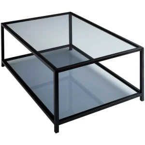 Sabani Soffbord 90 cm med Förvaring Hylla Glas/Rökfärgad/Svart - Möbler Kampanj