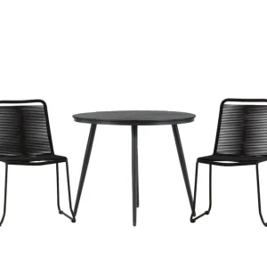 Venture Home Break Cafégrupp Rund 90 cm + 2 Lindos Stapelbar Stol Svart - Utemöbler risnedsättning