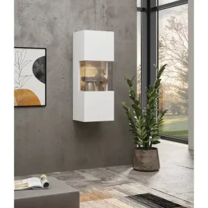 Jestine Vägghängt Vitrinskåp 30 cm djup 36 cm bred 95 cm hög Trä Glas Vit - Förvaring Populär