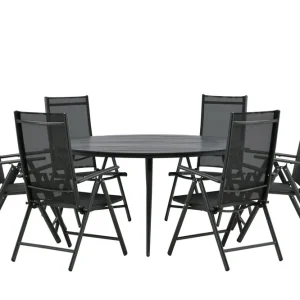 Snabb leverans Venture Home Break Matgrupp Utomhus Rund 150 cm + 6 Break Positionsstol Svart - Utemöbler & utemiljö