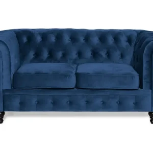 Manor House Chesterfield Lyx 2-sits Liten sammetssoffa - Djup soffa 160 cm bred Blå Sammet - Möbler Köp online