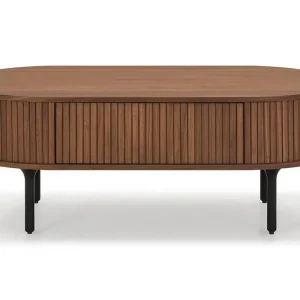Beställ nu Bark Noira Ovalt Soffbord Valnöt 118x60 cm med förvaring låda Brun / Mörkbrunt Trä / Ribbad - Möbler