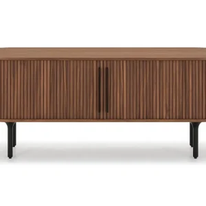 Lägg i varukorgen Bark Noira Oval TV bänk Valnöt 150x45 cm Ribbad Mörkbrunt / Brunt Trä - Möbler