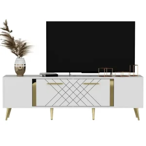 Begränsat antal Detas Tv-bänk 150x35 cm Vit/Guld Hanah Home - Möbler