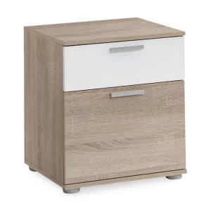Endast idag Scandinavian Choice Polyxo Sängbord 38 cm med Förvaring 2 Lådor Vit/Ekfärg/Ljusgrå - Möbler