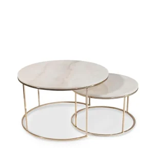 Endast idag Concept 55 New York Soffbord 80 cm Set om 2 Runt Marmor/Champagne - Möbler