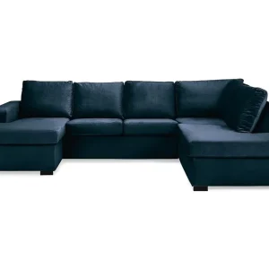 Sista chansen Basic Home Crazy 4-sits Högervänd U-formad Large Soffa med Divan och Schäslong i Sammet Blå - Möbler