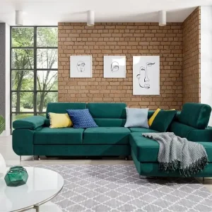 risnedsättning Majestic Furniture Bobis Bäddsoffa med Schäslong Höger Grön - Möbler