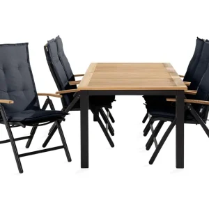 Venture Home Las Vegas Matgrupp Utomhus 152-210 + 6 Positionsstol Lyx m Dyna Svart/Teak/Grå - Utemöbler & utemiljö Erbjudandepris