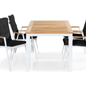 I lager Matgrupp Utomhus Las Vegas 152-210x90 + 4 Karmstolar m Dyna Vit|Teak|Svart - Utemöbler & utemiljö