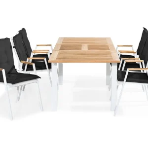 Expressleverans Matgrupp Utomhus Las Vegas 152-210x90 + 6 Karmstolar m Dyna Vit|Teak|Svart - Utemöbler & utemiljö