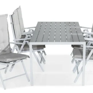 Premium Venture Home Tunis Matgrupp Utomhus 205x90 + 6 Maggie Positionsstol m Dyna Vit/Grå/Offwhite - Utemöbler & utemiljö