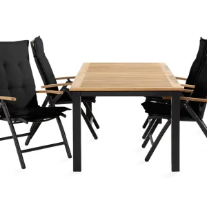 Las Vegas Matgrupp Utomhus 152-210x90 + 4 Stolar m Dyna Svart/Teak - Utemöbler & utemiljö Expressleverans