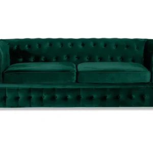 Beställ idag Manor House Chesterfield Lyx 3-sits Framåtbäddad bäddsoffa i sammet Mörkgrön / Grön - Möbler