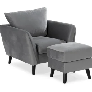 Scandi Days Trend Fåtölj med Fotpall Ljusgrå Sammet - Möbler Premium
