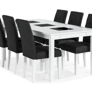 Lågt pris Basic Home Jasmin Matgrupp 180 cm Rektangulärt matbord med 6 st Viktor Matstolar Vit / Mörkgrå - Möbler