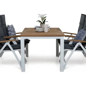 Nyhet REDDING Bord 152 + 4 Positionsstolar Lyx Vit/Teak + dyna Grå - Utemöbler
