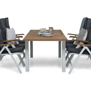 REDDING Bord 152 + 6 Positionsstolar Lyx Vit/Teak + dyna Grå - Utemöbler Snabb frakt