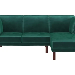 Billig Clair 3-sits Bäddsoffa med Schäslong Ställbar Sammet/Grön/Tr - Möbler
