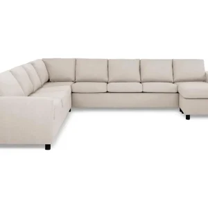 I lager Basic Home Crazy 7-sits Högervänd U-formad XX-Large Hörnsoffa med divan i Tyg Beige - Möbler