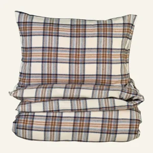 Outlet Påslakanset i garnfärgad flanell multi/brun - 150x210+50x60 cm