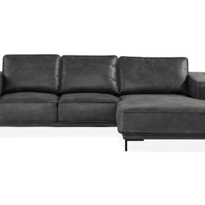 Snabb leverans Manor House Akron 2-sits Soffa med Divan Höger Bondedläder Mörkgrå - Möbler