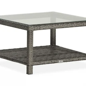 Bahamas Loungebord och Soffbord Utomhus 75 cm Konstrotting Glas - Utemöbler Expressleverans