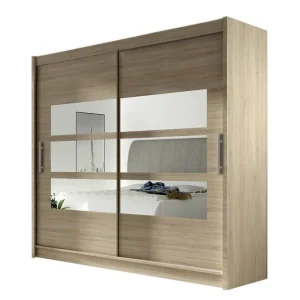 Scandinavian Choice Prag Garderob 180 cm Skjutdörrar Delad Spegel Beige/Trä/Natur - Förvaring Fynd