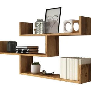Triorana Smal Vägghylla 119x18x55 cm med 3 hyllplan Brun / Natur - Förvaring Billigare