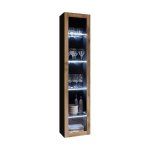 Erbjudande Veria Smalt Vitrinskåp Vit LED Belysning 30 cm djup 40 cm bred 180 cm hög Mörkt Trä Glas Natur/Svart - Förvaring
