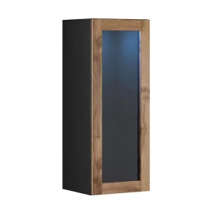 Billigare Veria Vitrinskåp Vit LED Belysning 32 cm djup 35 cm bred 90 cm hög Mörkt Trä Glas Natur/Svart - Förvaring