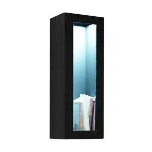 Köp online Vasil Lågt Vägghängt Vitrinskåp 35 cm djup 35 cm bred 90 cm hög Mörkt Trä Glas Svart - Förvaring
