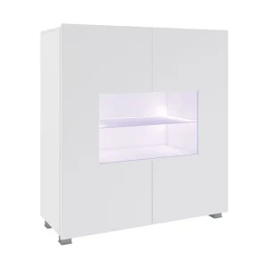 Nyhet Concept 55 Frick Vitrinskåp Vit LED Belysning 35 cm djup 100 cm bred 107 cm hög Ljust Trä Glas Vit Högglans/Vit Led-Belysning - Förvaring