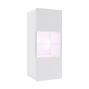 Concept 55 Frick Vägghängt Vitrinskåp Blå LED Belysning 32 cm djup 45 cm bred 117 cm hög Ljust Trä Glas Vit - Förvaring Fynd
