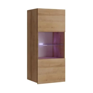 Frick Vägghängt Vitrinskåp Vit LED Belysning 32 cm djup 45 cm bred 117 cm hög Trä Ek Glas Gyllene Ek/Vit Led-Belysning - Förvaring Begränsat erbjudande
