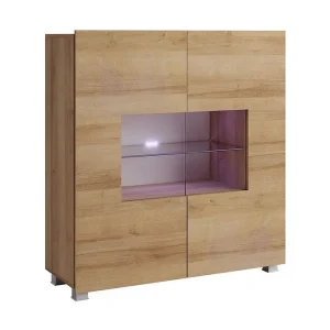 Extra rabatt Frick Vitrinskåp Vit LED Belysning 35 cm djup 100 cm bred 107 cm hög Ljust Trä Ek Glas Gyllene Ek/Vit Led-Belysning - Förvaring