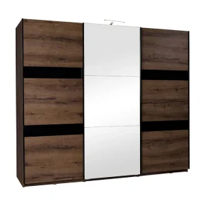 Fynd Scandinavian Choice Najera Garderob 250x68,5x215 cm Ek/Svart Högglans/Vit LED-Belysning - Förvaring