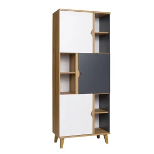 Outlet Scandinavian Choice Vintra Bokhylla 80 cm 3 Luckor Vit/Grå/Trä - Förvaring