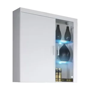 Kundfavorit Samba Lågt Vitrinskåp RGB LED Belysning 35 cm djup 90 cm bred 111 cm hög Ljust Trä Glas Vit - Förvaring